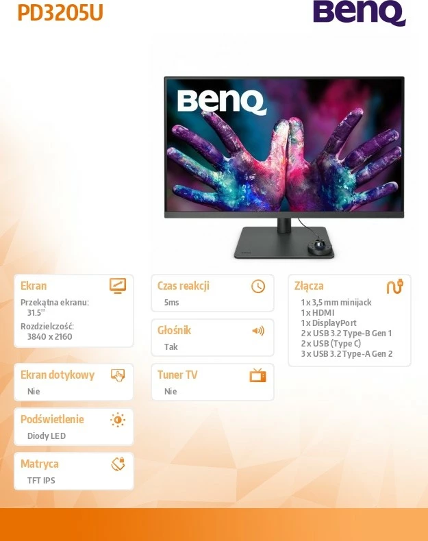 Monitor BenQ PD3205U, 31.5 inç, 4K UHD, IPS, i zi