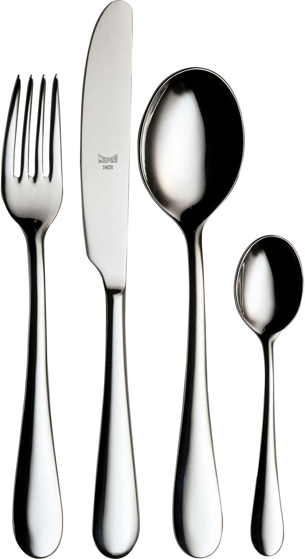 thikë tavoline, Mepra, Natura, çelik inox 18/10 4 mm, serracion i imët, dorezë e zbrazët, argjendtë