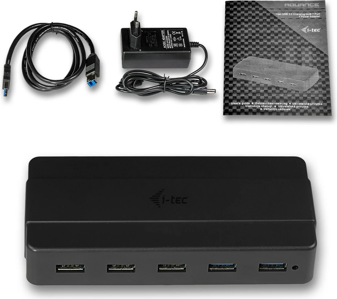 Kasë USB HUB i-tec U3HUB742, 7 porta USB 3.0, me adapter rryme, e zezë