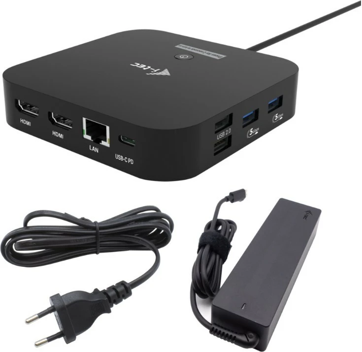 Kasë i-tec C31DUALHDMIDPD100 me 2x HDMI, USB-C Dock, 100W, e zezë