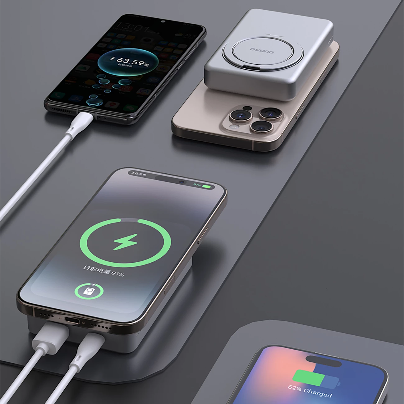 Powerbank Dudao K28, 10000mAh, MagSafe, kasë metalike, ring stand, Gri