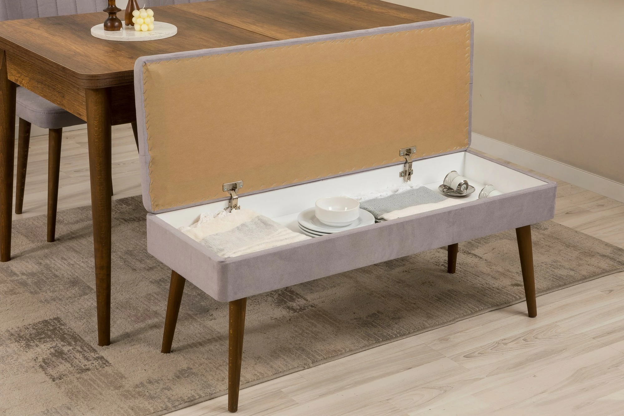 Set tavolinë me karrige dhe konsol, zgjatues, 7 pjesë, Skye Decor, Vina 03 0701, ngjyrë arre, gri