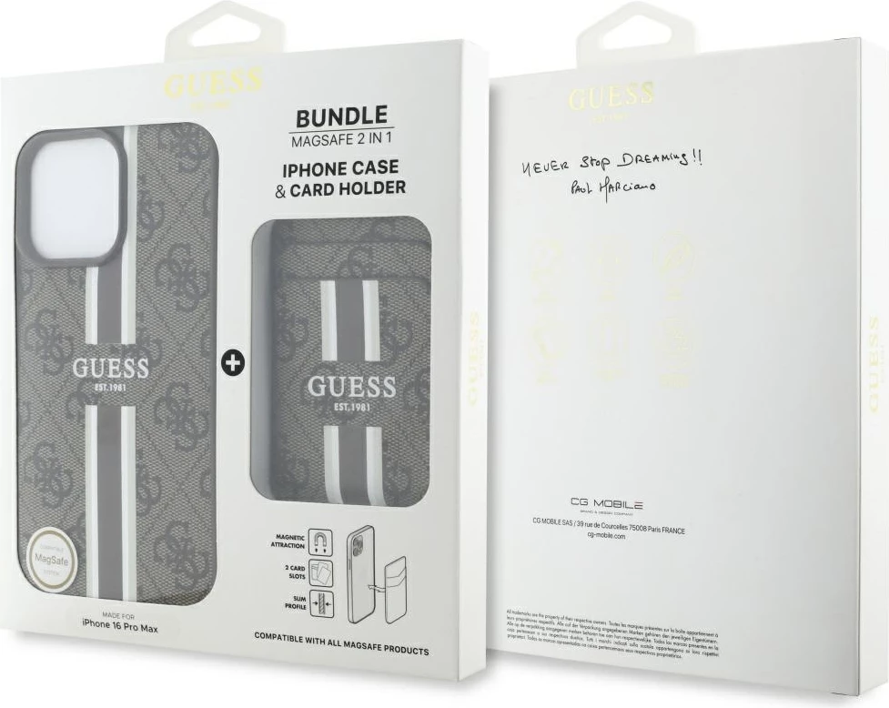 Mbështjellës Guess 4G Stripes me portofol MagSafe për iPhone 16 Pro Max, Kafe