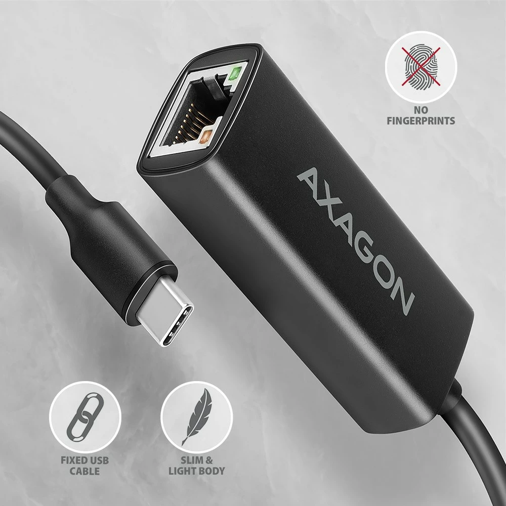 Adapter rrjeti AXAGON ADE-ARC, USB-C 3.2 Gen 1 në Gigabit Ethernet, i zi
