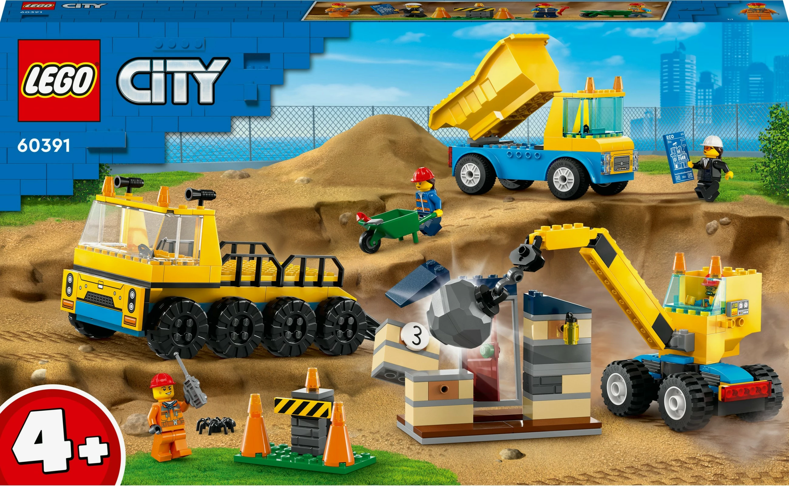 Set ndërtimi LEGO City Kamionë ndërtimi dhe Vinç me Top Demolimi, 235 copë, shumëngjyrësh