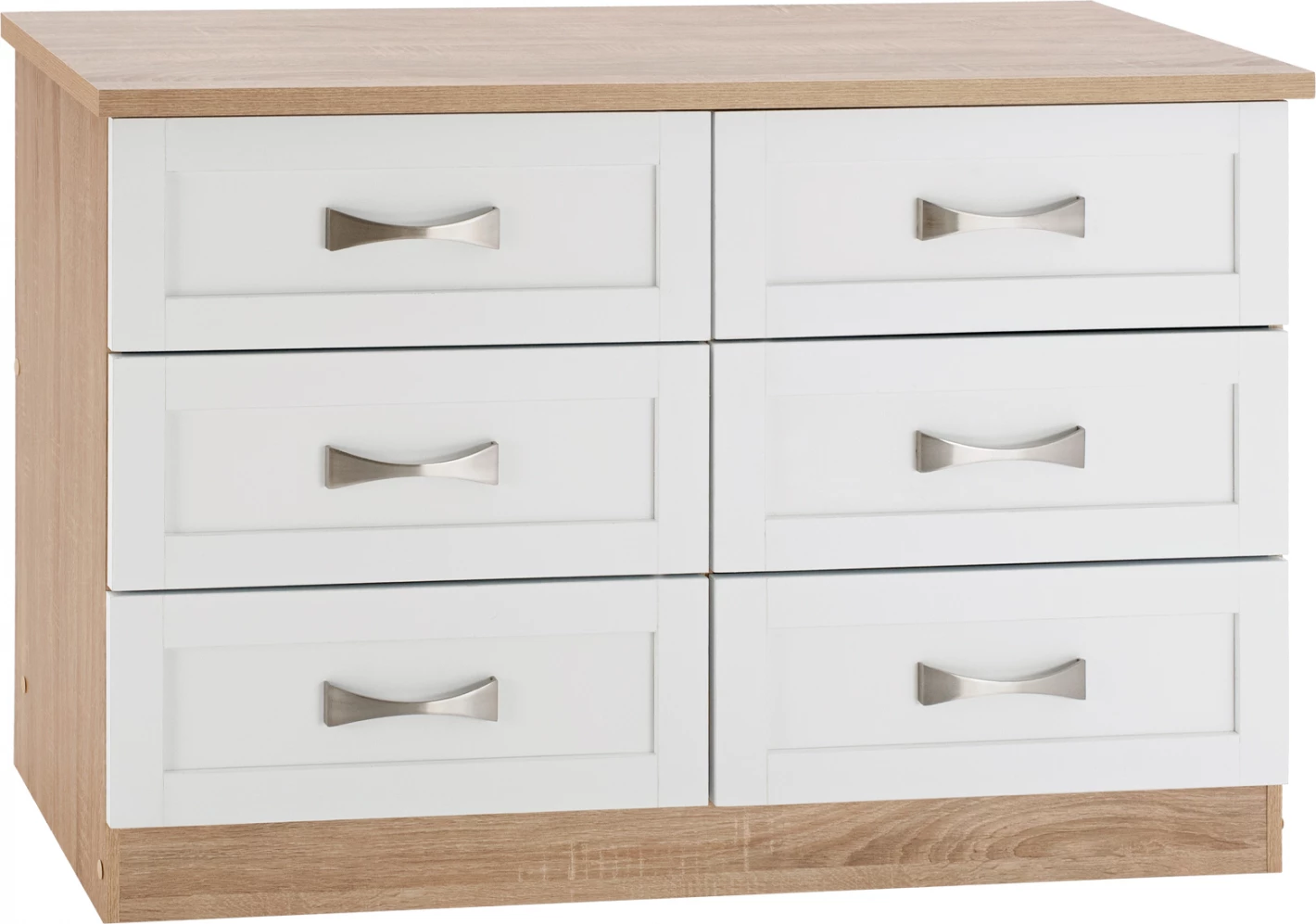 Komodinë dhome gjumi me 6 sirtarë FH317.06, sonama-bardhë, 120x40x76cm