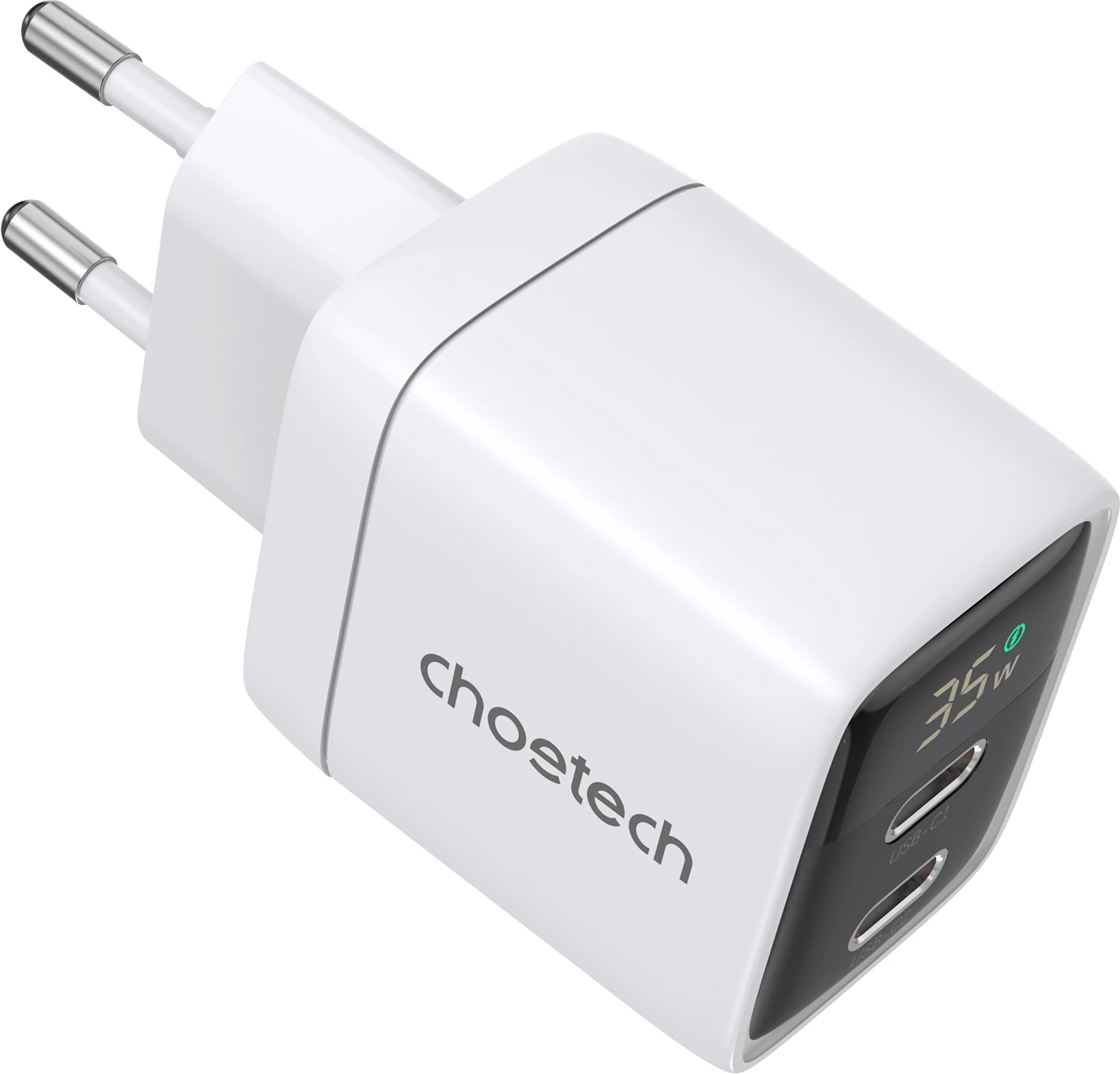 Karikues muri Choetech PD6051, 2x USB-C PD, 35W, me ekran, i bardhë