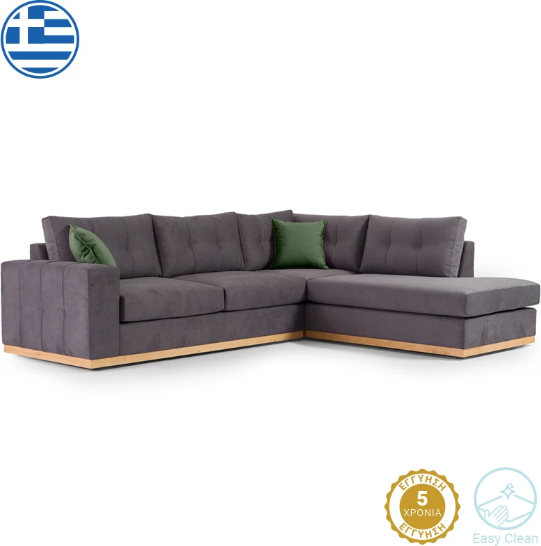 Kënd divan Boston këndi majtë, pëlhurë, ngjyrë gri e errët-gjelbër e errët, 280x225x90cm