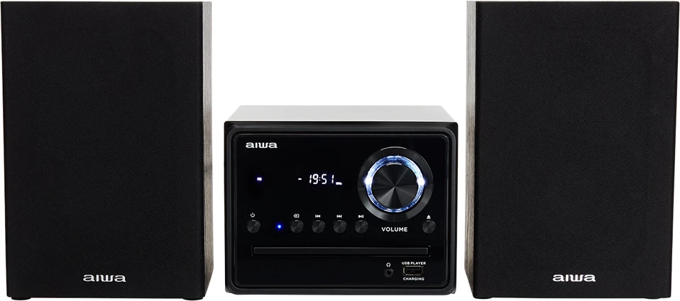 Mikrosistem Hi‑Fi Aiwa MSBTU-300, Bluetooth 4.2, CD/USB/FM, 2x10 W, e zezë, set me 2 altoparlantë