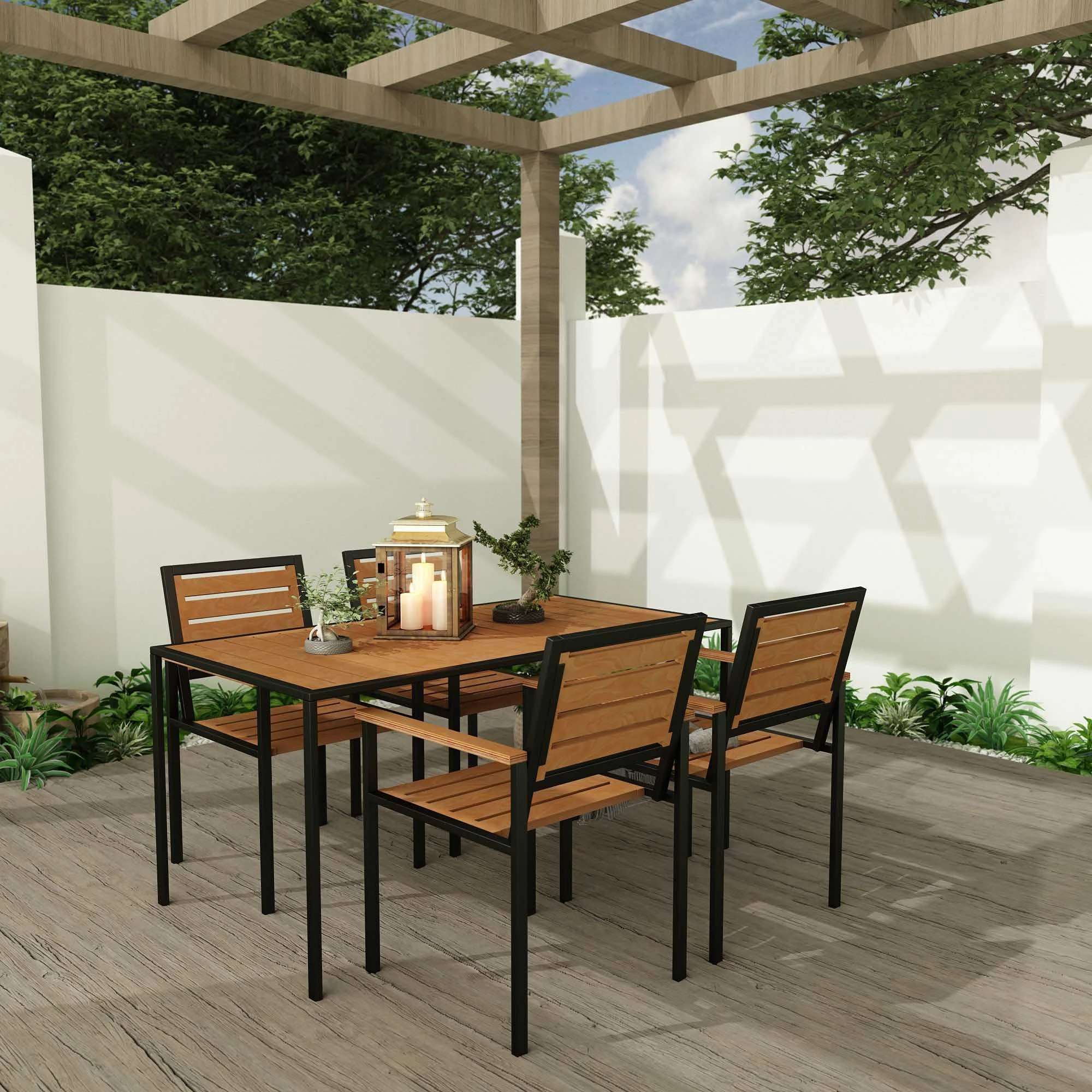 Tavolinë me karrige për terasë, 5 copë, Skye Decor, ngjyrë teak, CPT7706-150