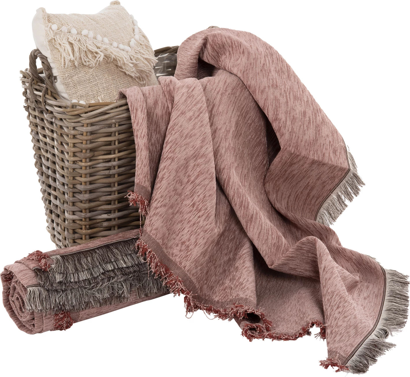 Mbulesë divani me franja DREAMTOPIA FH12161.03 ngjyrë rozë e pluhurosur 245x170 cm