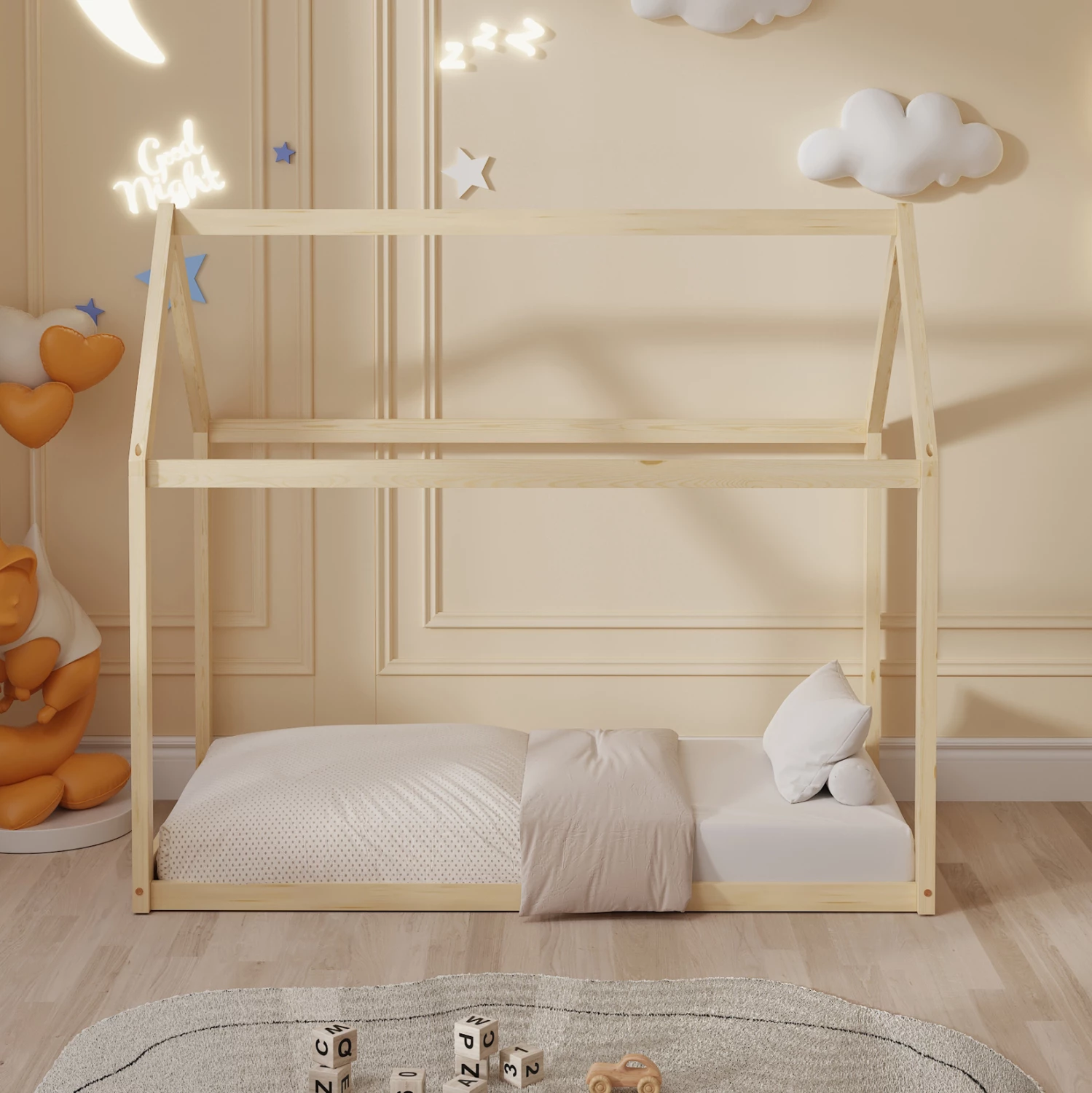 Krevat për fëmijë PEPE FH677.01 t.MONTESSORI dru pishe i fortë në ngjyrë natyrale - 190x90cm