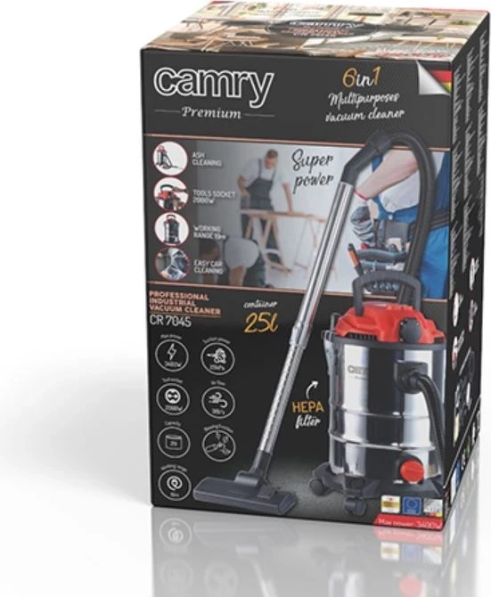 Fshesë me korrent industriale Camry CR 7045, 3400W, çelik inox, e kuqe