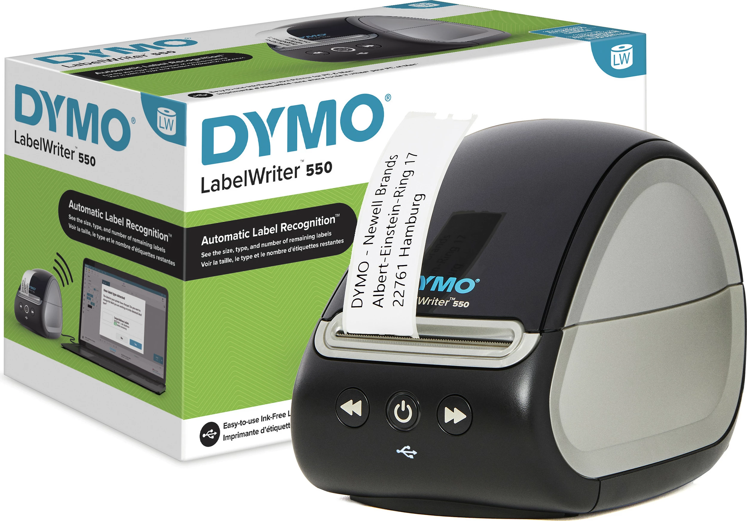 Printer etiketa Dymo LabelWriter 550, 300x300 DPI, lidhje me kabllo, zi/gri