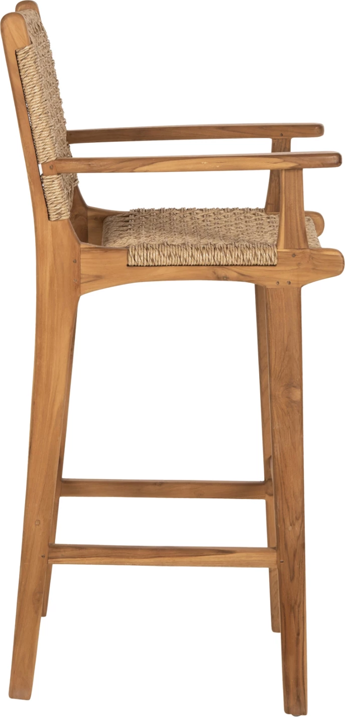 Karrige për bar me krahë TEO FH9807 dru tik dhe litar ngjyrë natyrale 52x57x110Hcm