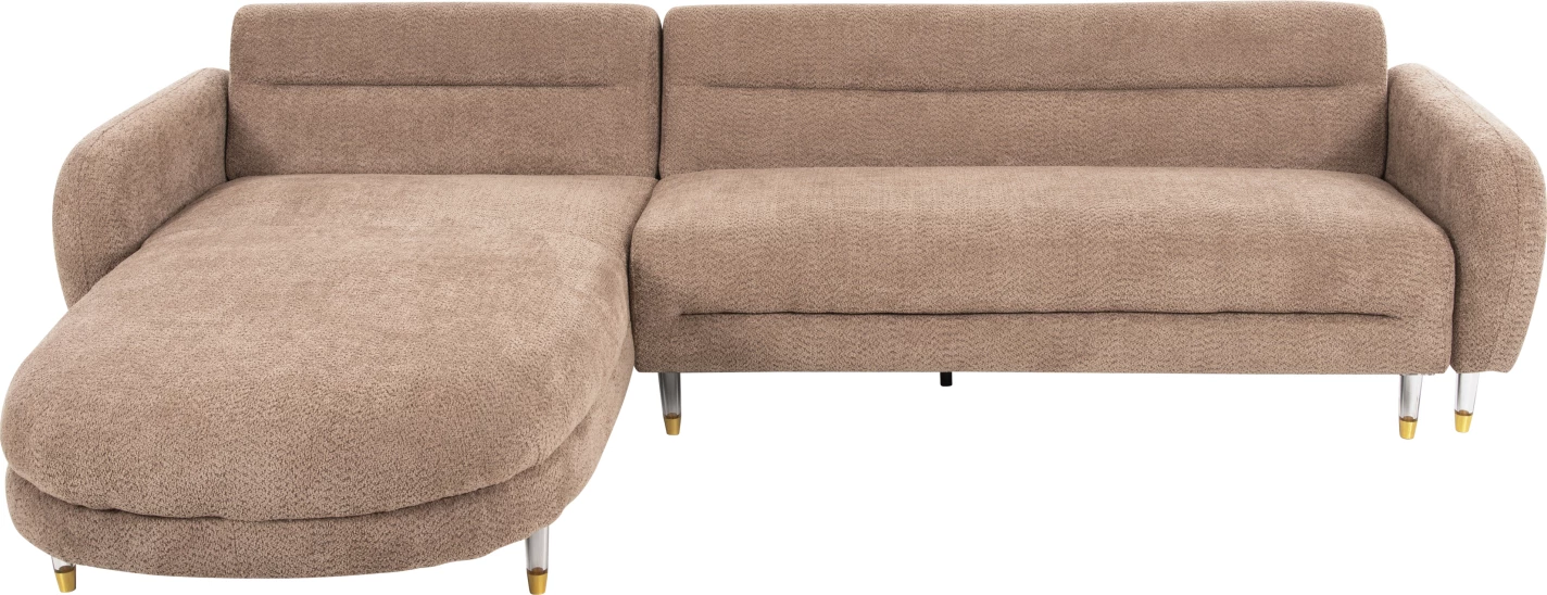 Divan qoshe i kthyeshëm FLYER FH6072.01, pëlhurë kafe, këmbë të larta metalike, 285x86-172x74H cm