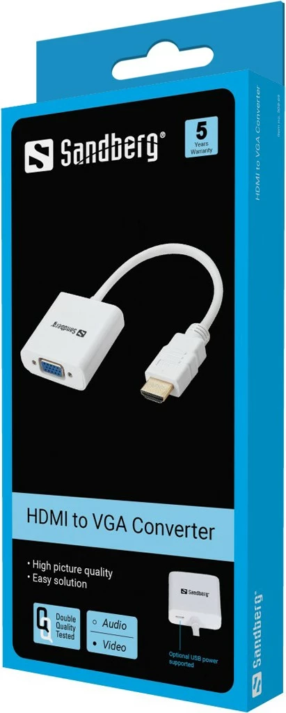 Adapter HDMI në VGA Sandberg, VGA (D-Sub), HDMI Type A (Standard), Bardhë