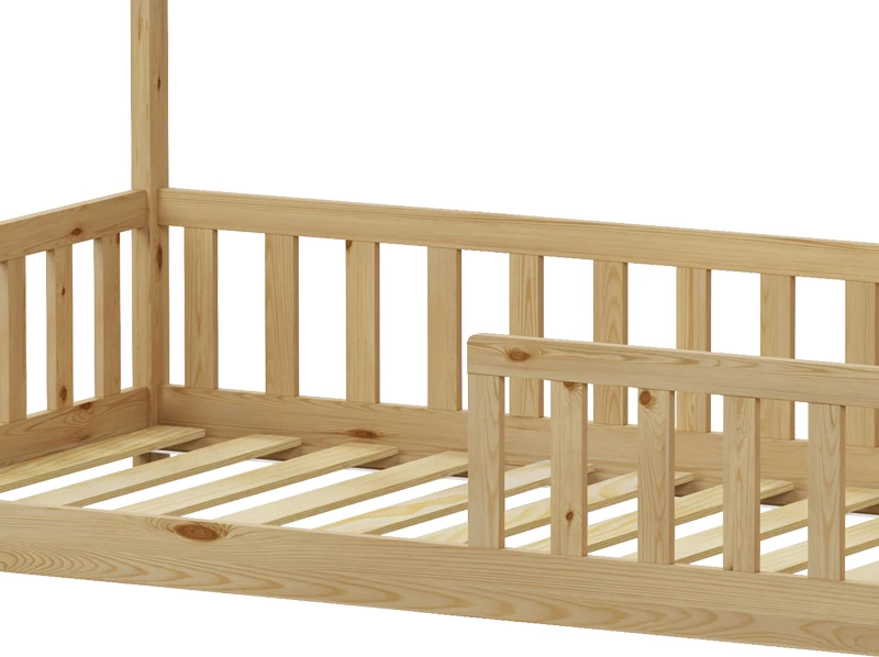 Krevat fëmijësh Montessori Callan me parmakë, dru pishe, ngjyrë natyrale, 90x190cm