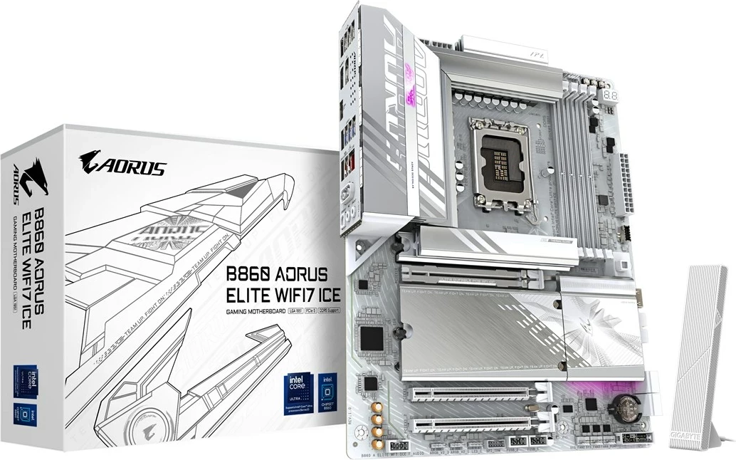 Pllakë amë Gigabyte B860 AORUS ELITE WIFI7 ICE, Intel Core Ultra, DDR5, PCIe 5.0, Gri