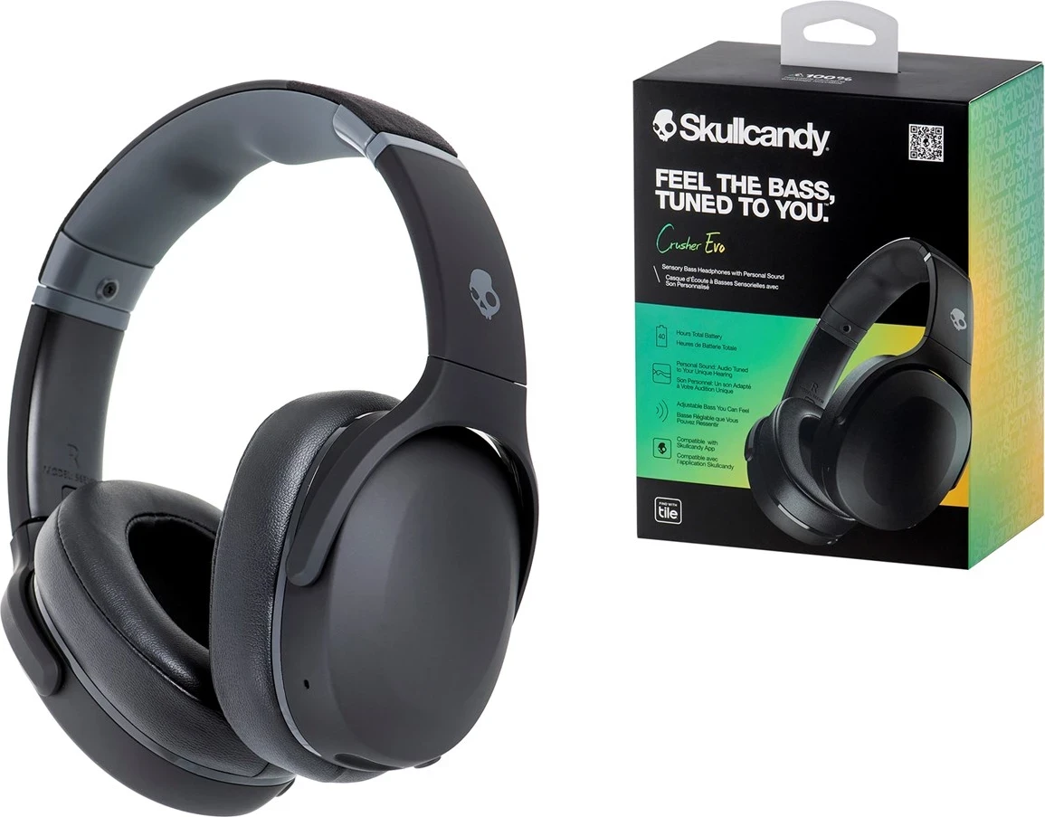Kufje Skullcandy Crusher Evo, me dhe pa tela, për biseda/muzikë, USB Type-C, Bluetooth, ngjyrë e zezë