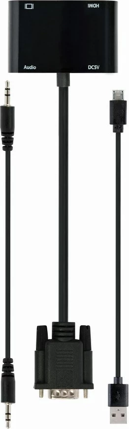 Përshtatës Gembird VGA-HDMI+VGA, 0.15 m, e zezë