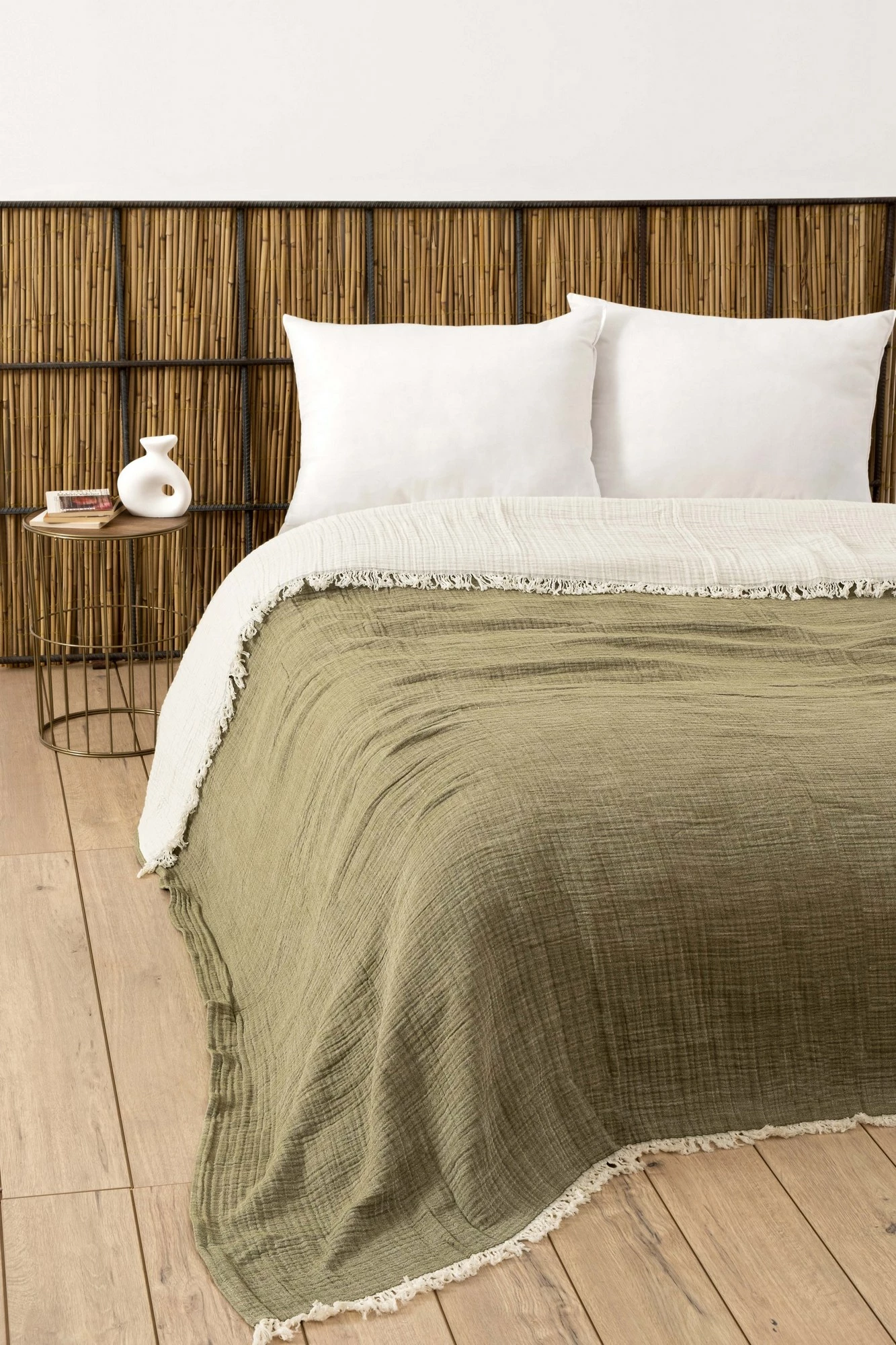 Mbulesë krevati dopio, muslin, ngjyrë Age Green