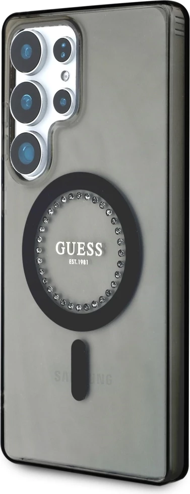 Mbështjellës Guess për Samsung Galaxy S25 Ultra, MagSafe, i zi, me rhinestones