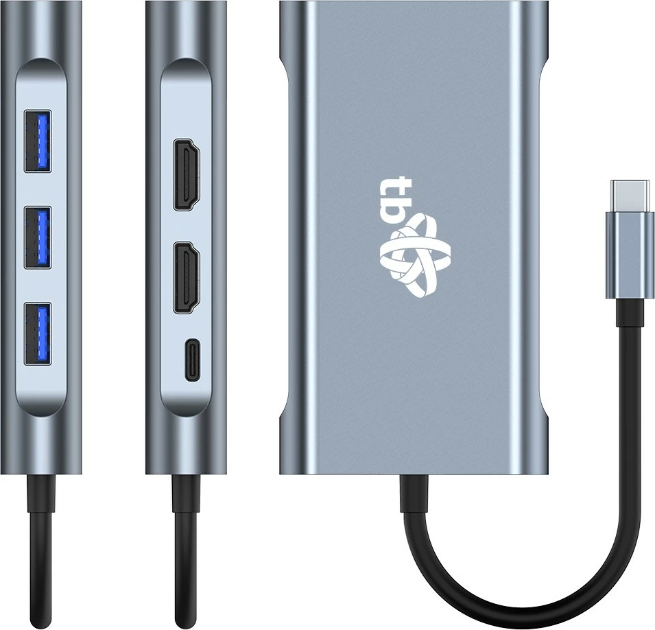 HUB Adapter TB AKTBXVA8W1UHVRJ, USB C 8-në-1, HDMIx2, VGA, RJ45, 3xUSB, Power Delivery, Grafit