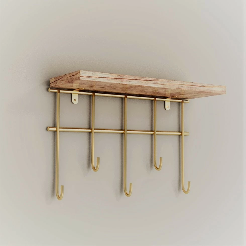 Raft muri dekorativ me varëse, ngjyrë ari dhe kafe, Hanah Home