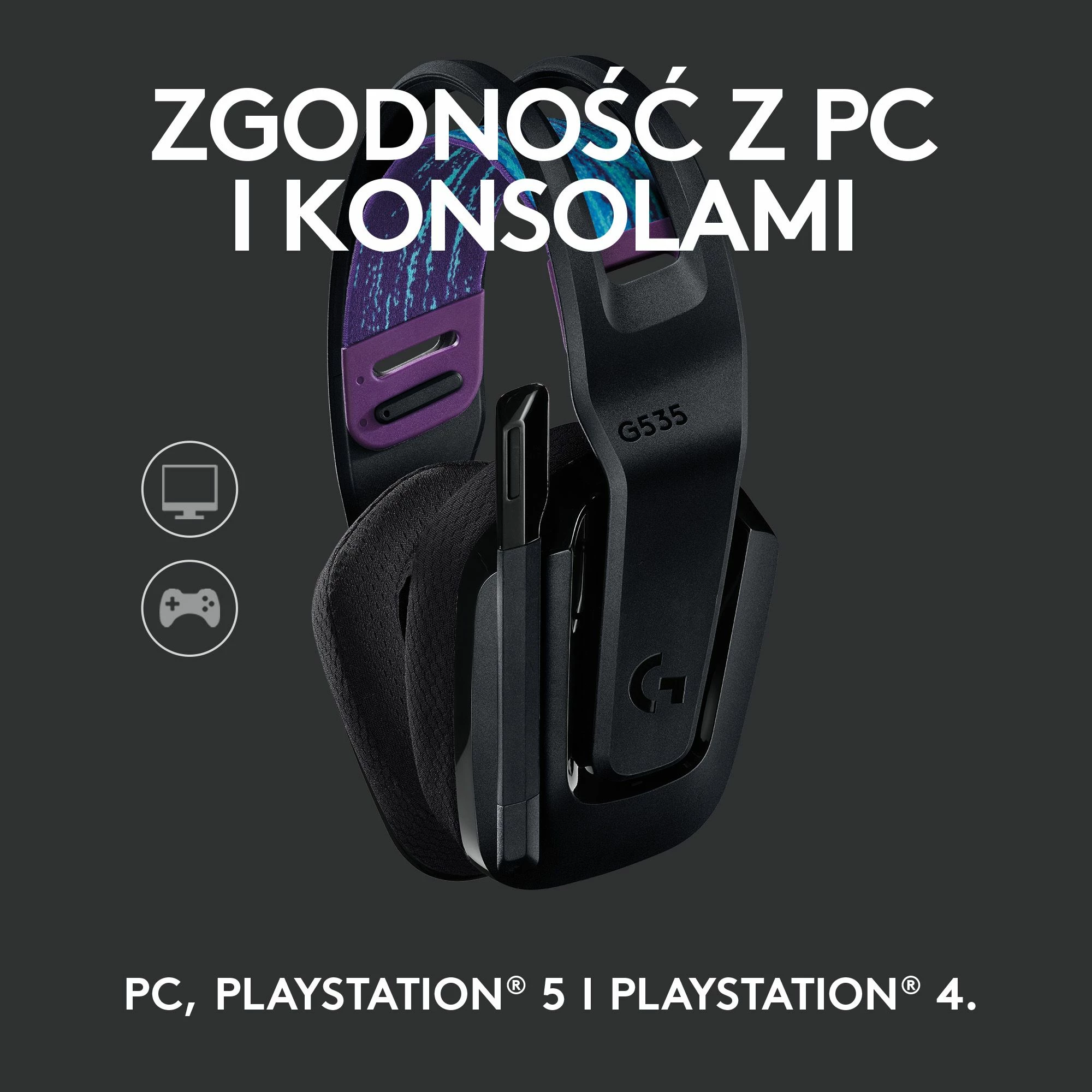 Kufje gaming Logitech G535 LIGHTSPEED 981-000972, wireless, USB receiver, PS4/PS5/PC, Black