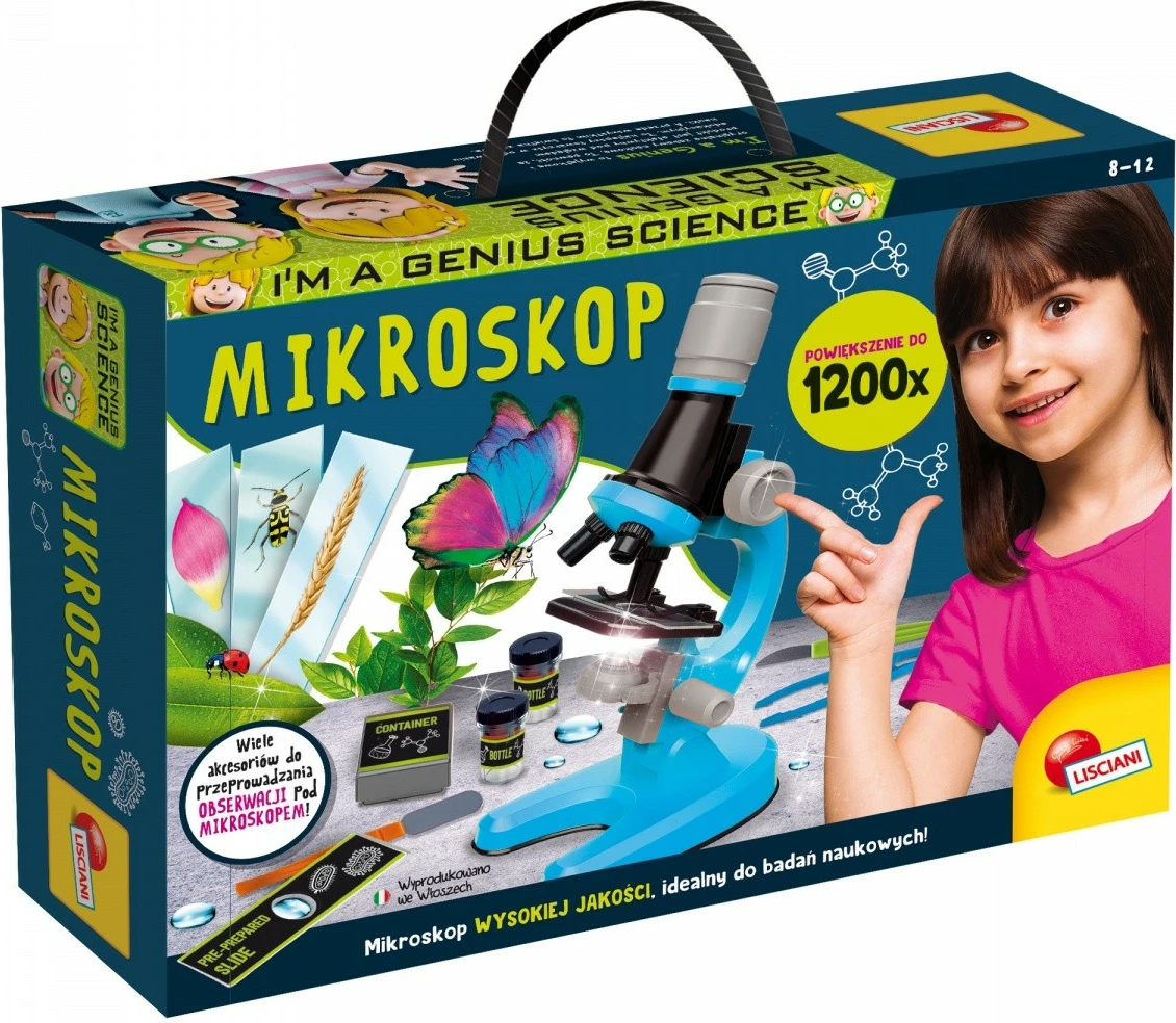 Mikroskop Lisciani I’m a Genius, set edukativ, plastikë, zmadhim deri 1200x, për fëmijë