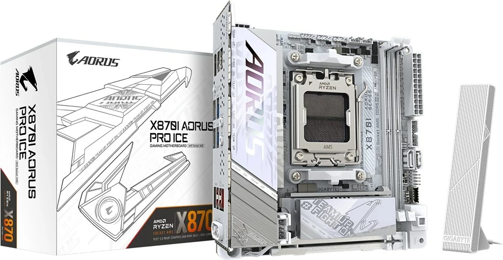 Pllakë amë Gigabyte X870I AORUS PRO ICE, Socket AM5, DDR5, Wi-Fi 7, Bardhë
