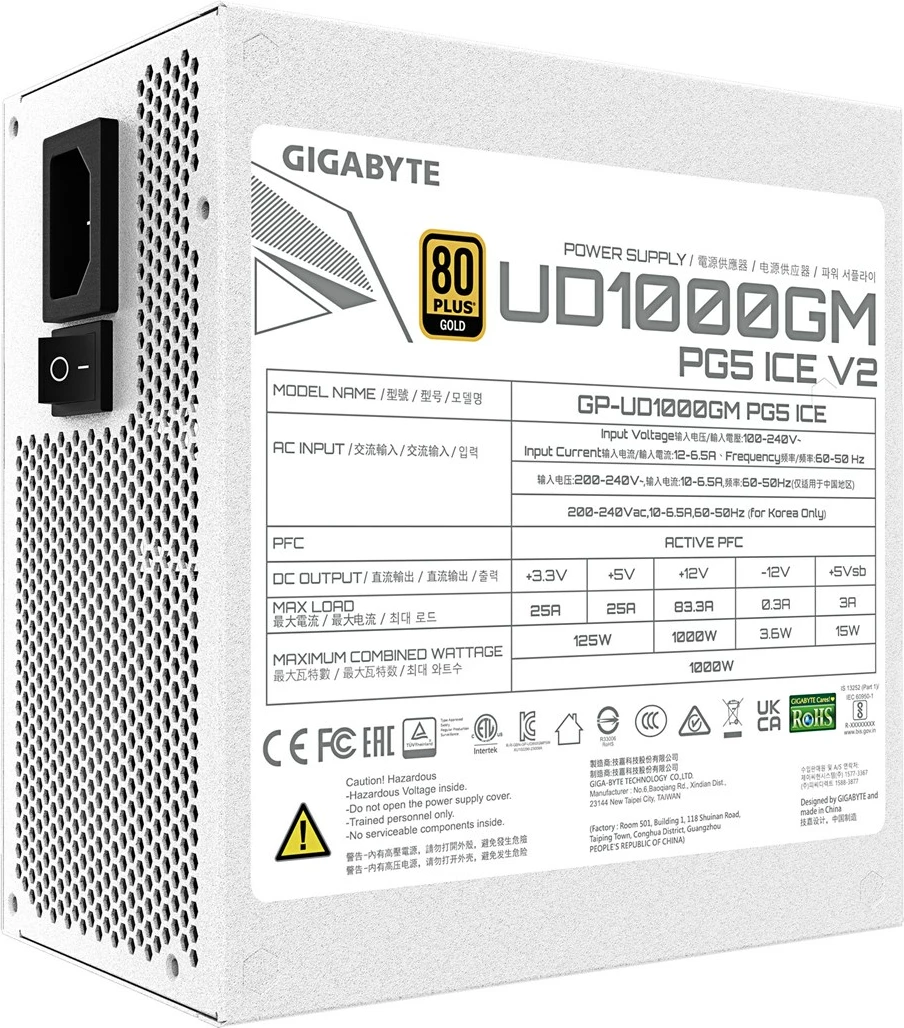 Kasë Gigabyte UD1000GM PG5 ICE, 1000W, 80 PLUS Gold, e bardhë