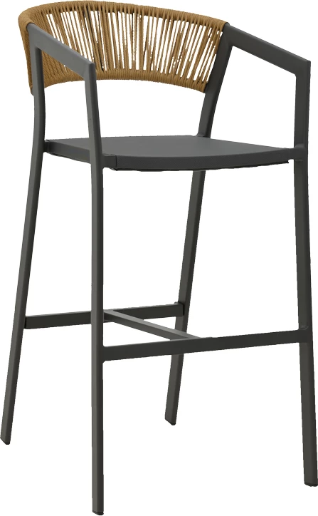 Karrige për bar alumini Phoenix e grumbullueshme, kornizë antraciti-tekstilene, ratan natyral 53x58x103cm