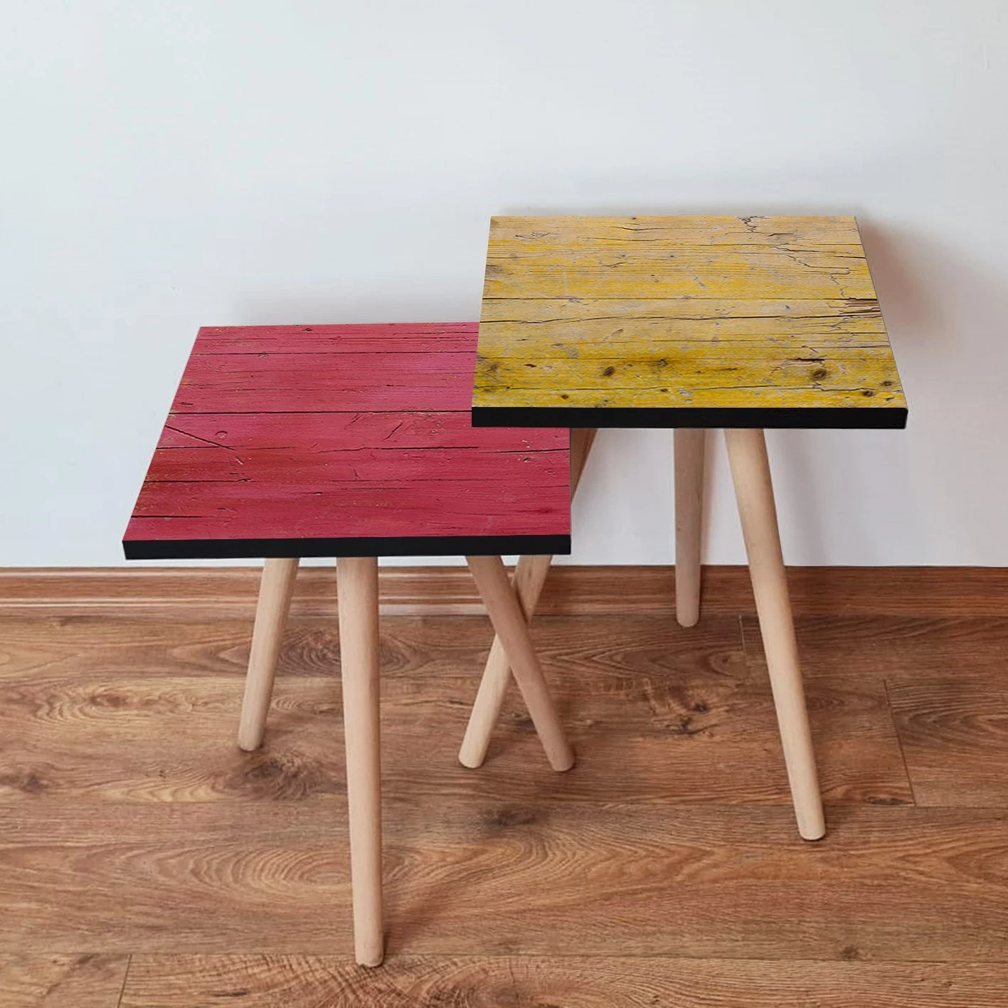 Tavolina ndihmëse të mbivendosura (2 copë), Skye Decor, 2Shp427, rozë dhe verdhë