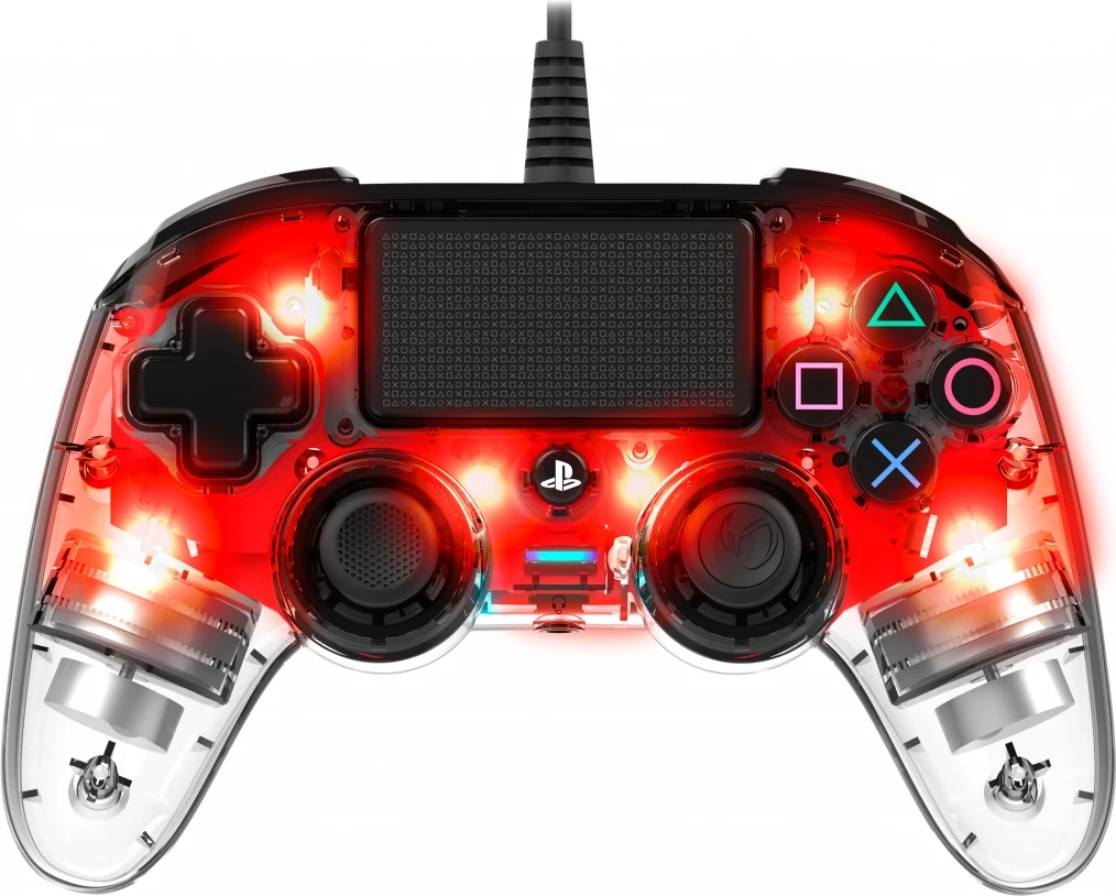 Kontrollor loje me kabllo Nacon PS4 Transparent Wired, 3 m, me vibrim, me touchpad, me portë 3.5 mm, kuqe