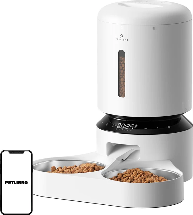 Shpërndarës ushqimi për kafshë Petlibro Granary PL-AF006-33W, 5L, dy tasa, Bardhë