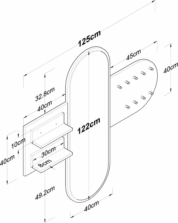 Varëse muri me pasqyrë Baunty, bardhë-arre, 125x2x122cm