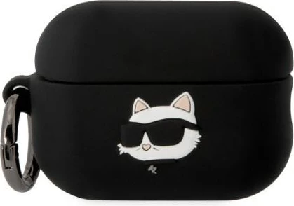 Mbështjellës Karl Lagerfeld KLAP2RUNCHK për AirPods Pro 2, silikon, Choupette Head 3D, i zi