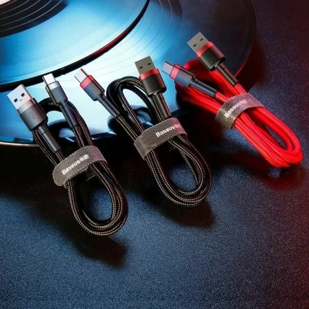 Kabllo USB-A në USB-C Baseus Cafule CATKLF-U91 3 m USB 2.0 e thurur, zi-kuqe