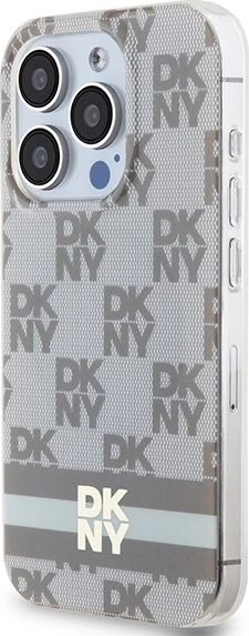 Mbështjellës DKNY IML Checkered Mono Pattern & Printed Stripes MagSafe për iPhone 14 Pro Max, bezhë