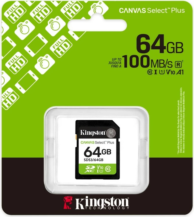 Kartelë memorie Kingston Canvas Select Plus Gen3, 64GB, SDXC, Class10, UHS-I
