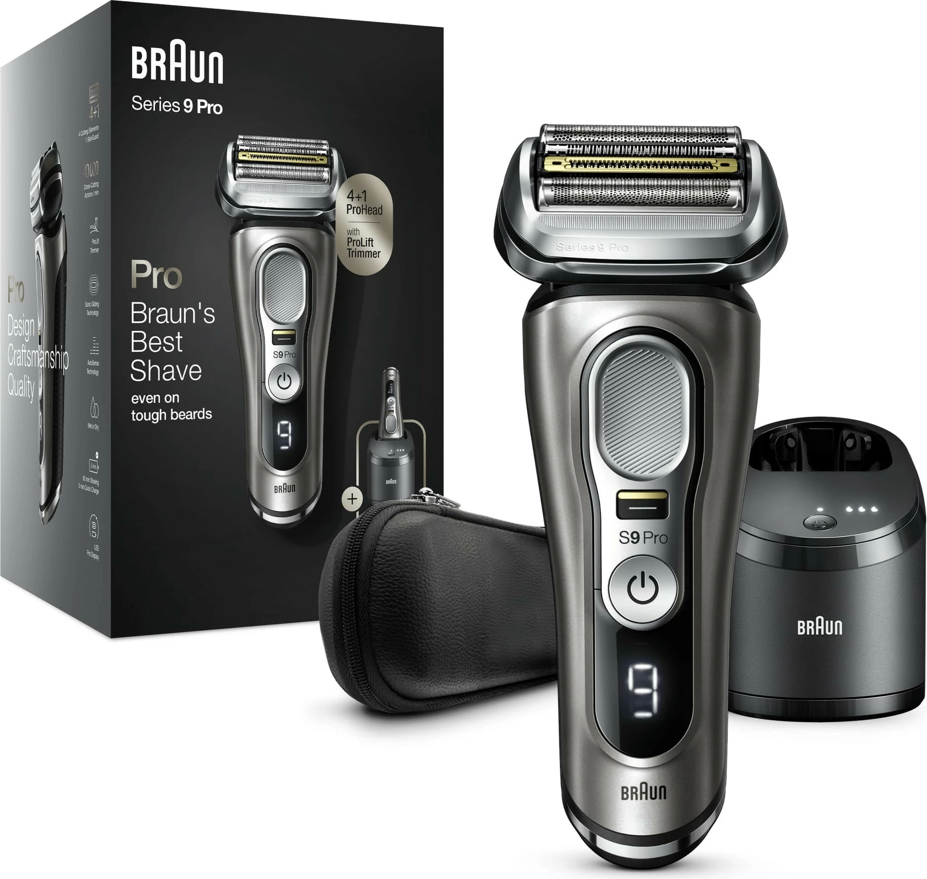 Makinë rroje Braun Series 9 Pro 9465CC, 0.05 mm, Bateri, E zezë, Argjendtë