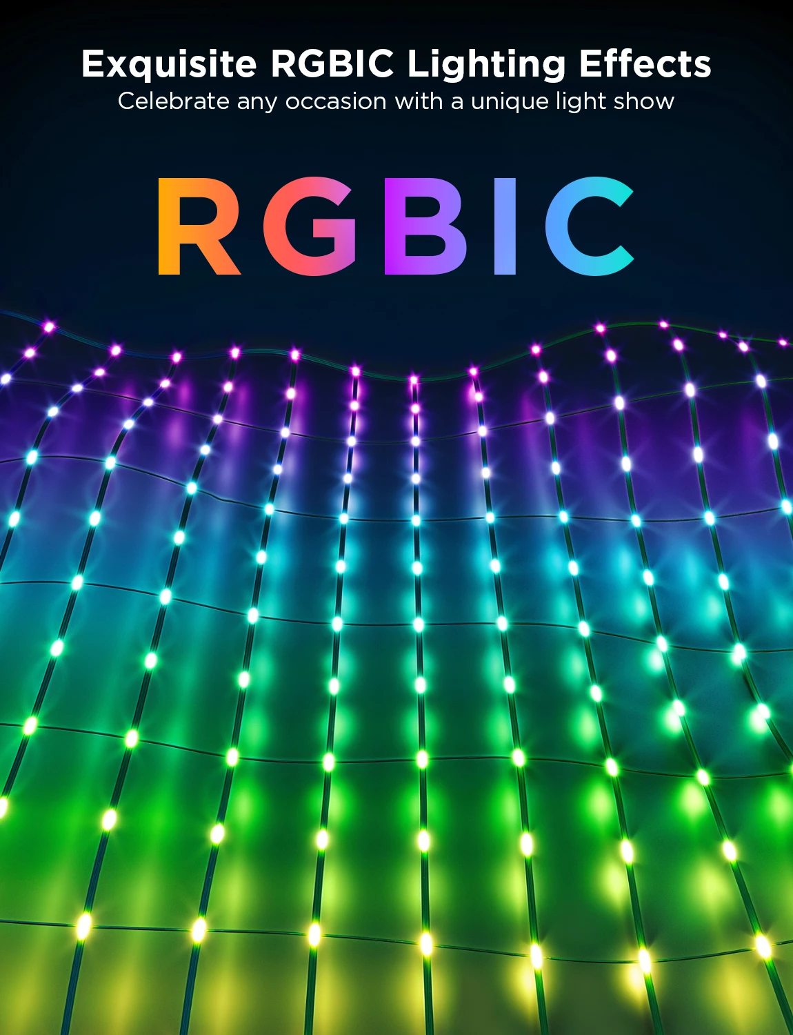 Drita rrjetë LED Govee Net Lights, RGBIC 240 LED, 0.85 x 1.43 m, Bluetooth, IP65
