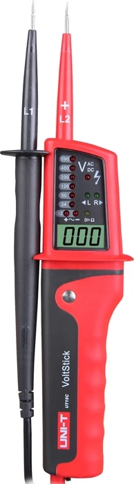 Testues tensioni dhe vazhdimësie UNI-T UT15C 12–690V AC/DC, LCD/LED, IP65, kuqe/gri, set me 2 bateri