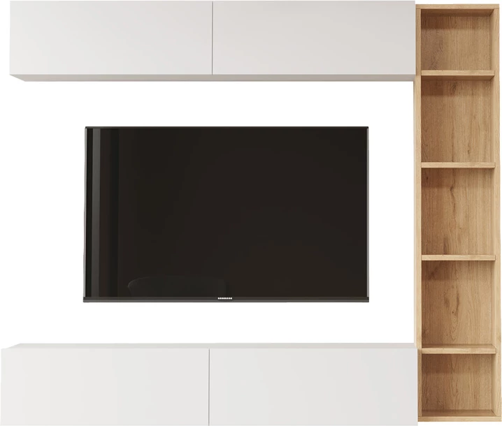 Set për dhomë ndeje i montuar në mur, ngjyrë natyrale-bardhë,, 169.10x25.8x143.5cm