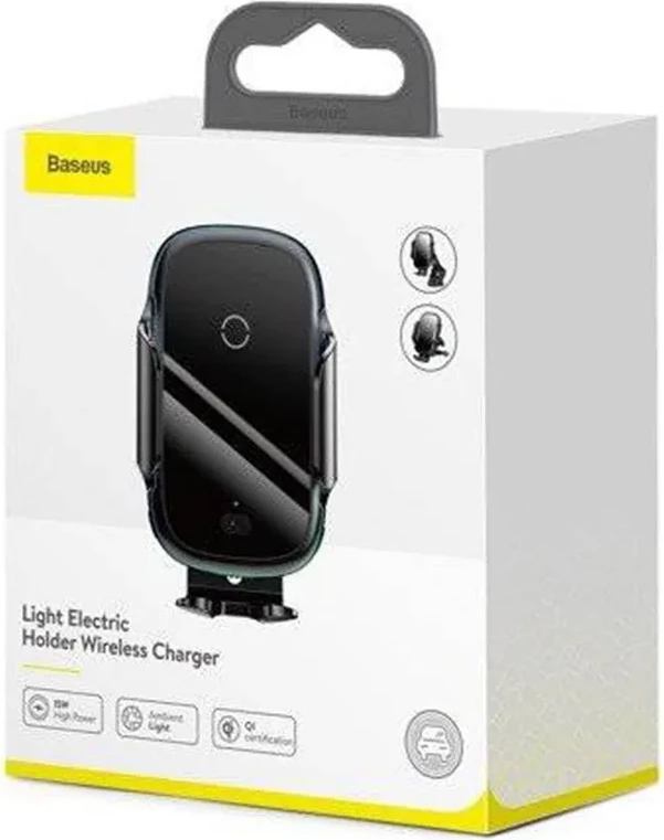 Mbajtës elektronik Baseus Light Electric me karikues wireless Qi, WXHW03-01, i zi
