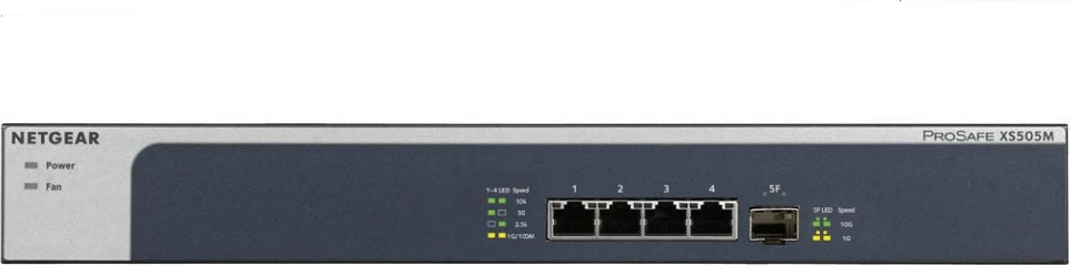 Switch NETGEAR XS505M, 10G Ethernet, Pa menaxhim, Montim në raft, Gri, Argjendtë