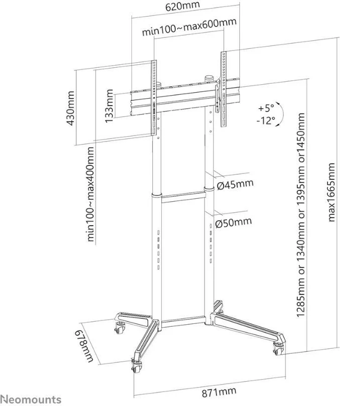 Mbajtës mobil për monitor Neomounts FL50-540BL1, për ekrane 37-70", i zi