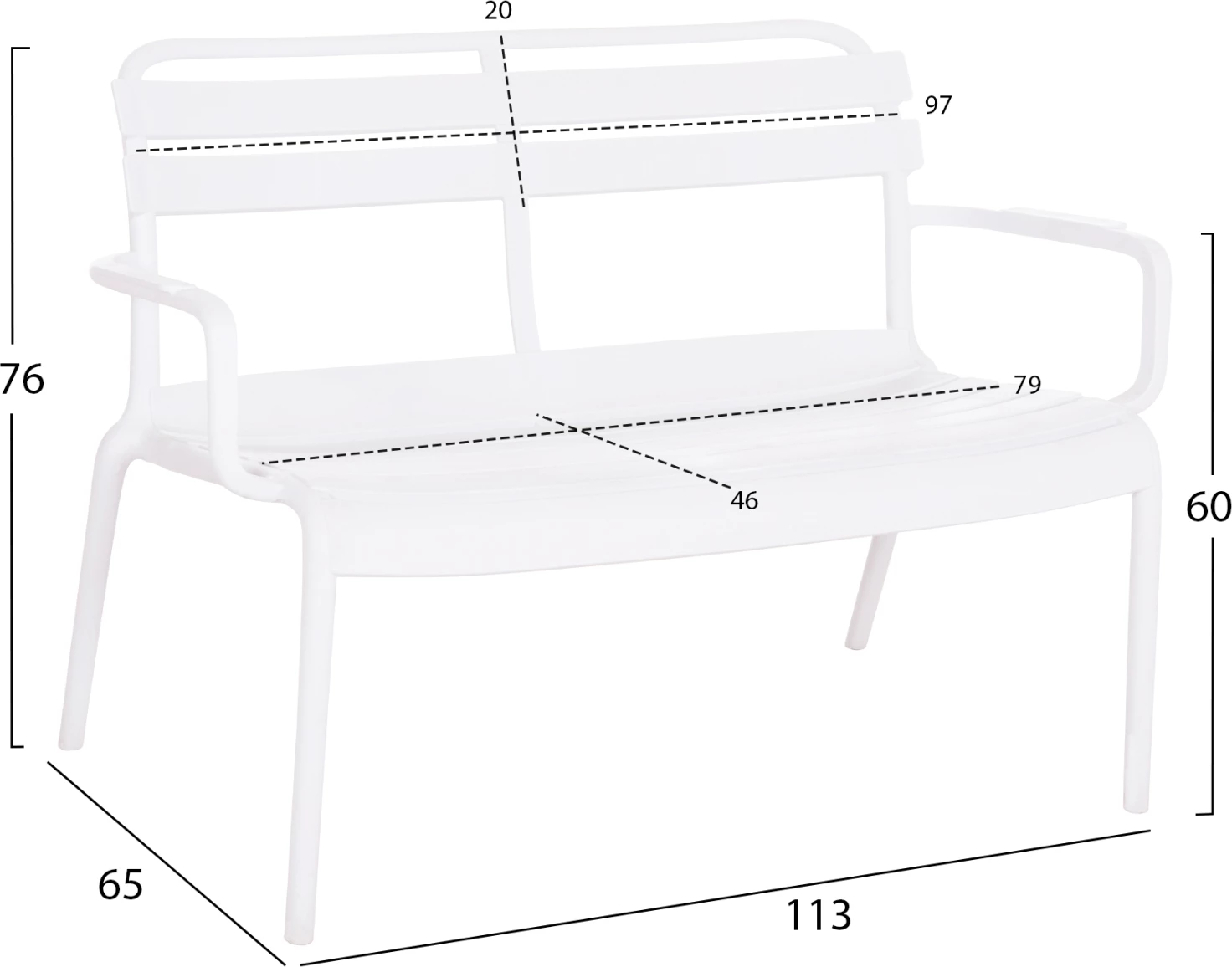 Stol dy vendësh KORVER, polipropilen, i bardhë, FH6332.01, 113x65x76cm